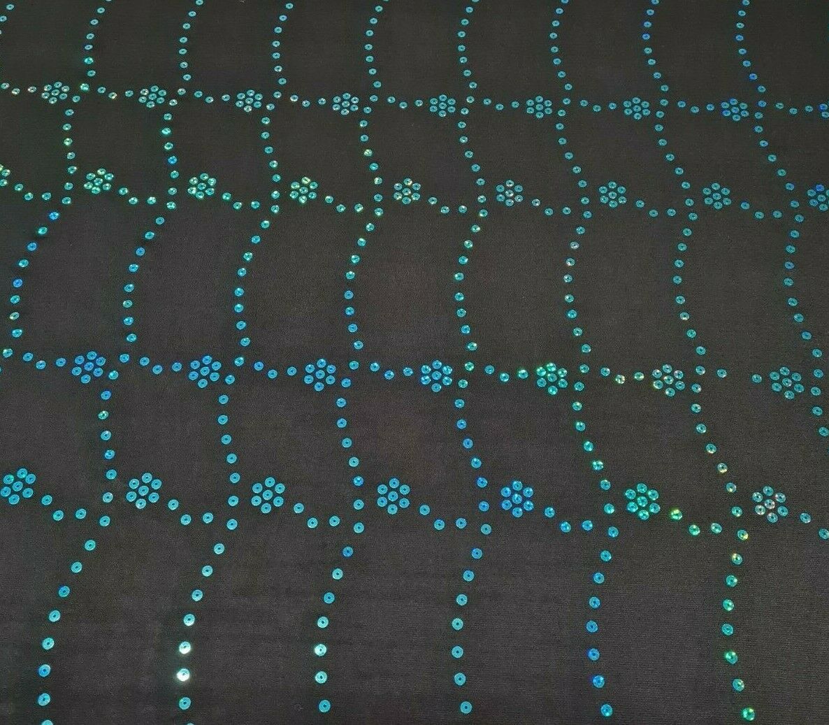 JERSEY LYCRA FABRIC BLUE SEQUIN BLACK STRETCH - SOLD BY METRE
