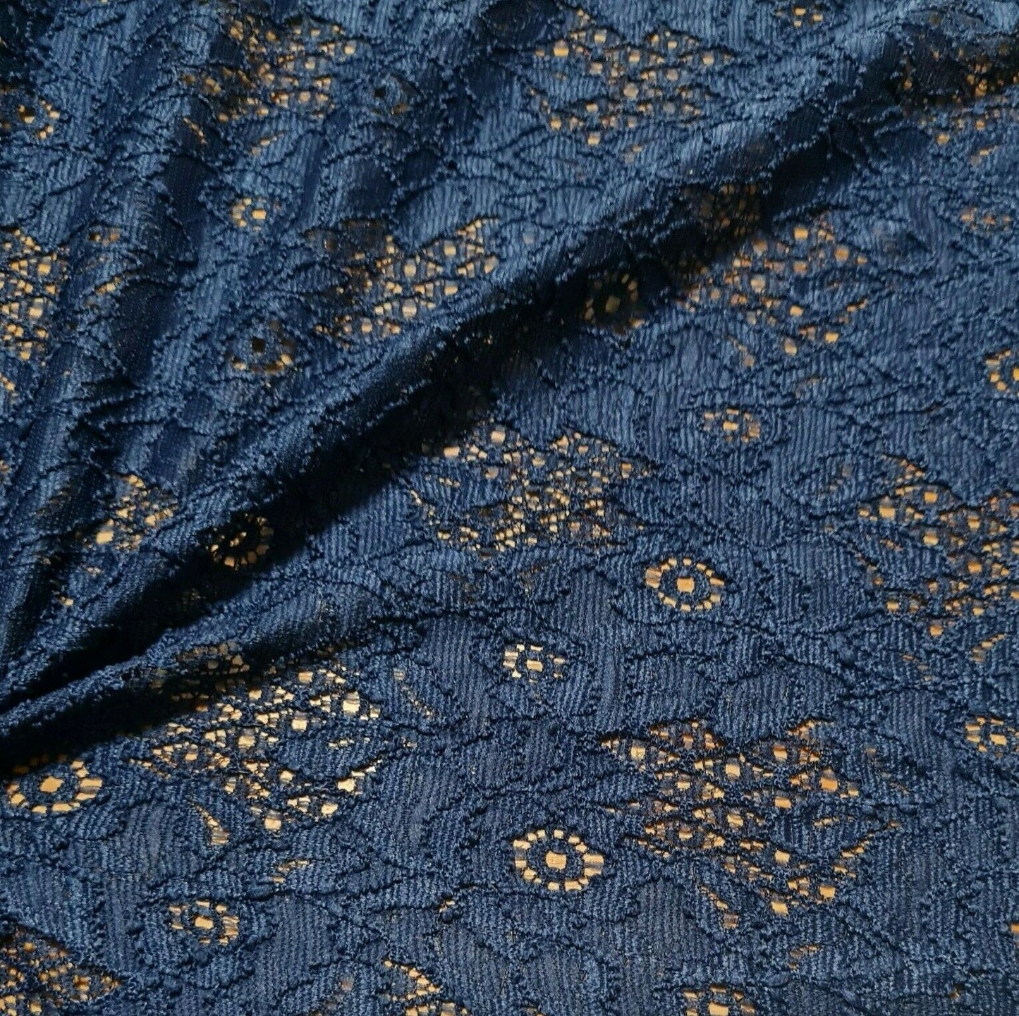 Stretch Lace Fabric Navy Floral Navy Colour Sold By The Metre
