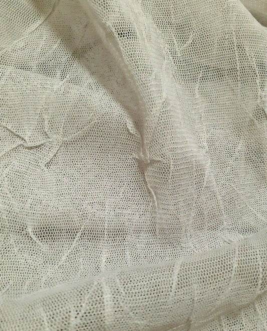 TULLE NET FABRIC LIGHT GREY STRETCH CRINCKLED -SOLD BY THE METRE