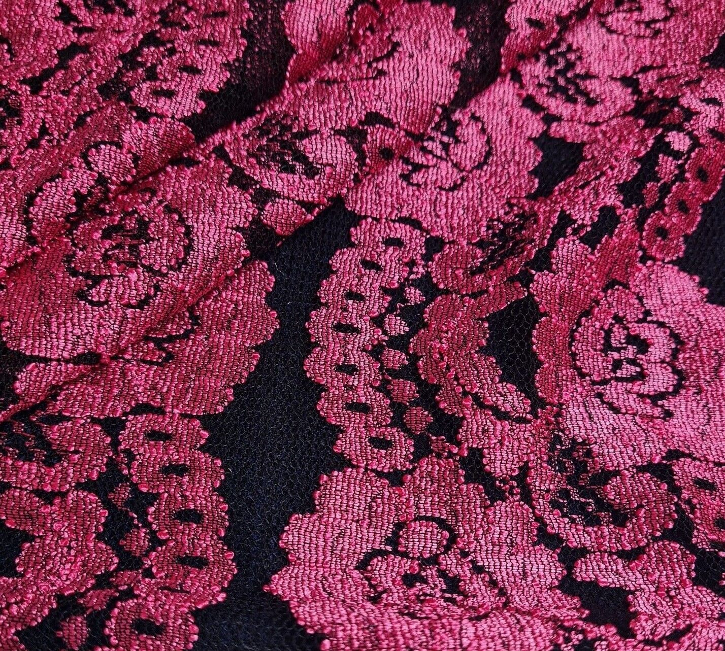 Floral Lace Fabric Fuchsia And Black Black Colours 2 Way Stretch 55" Wide