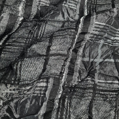 Crushed Dressmaking Fabric Grey Black and Silver Checked Sold By The Metre
