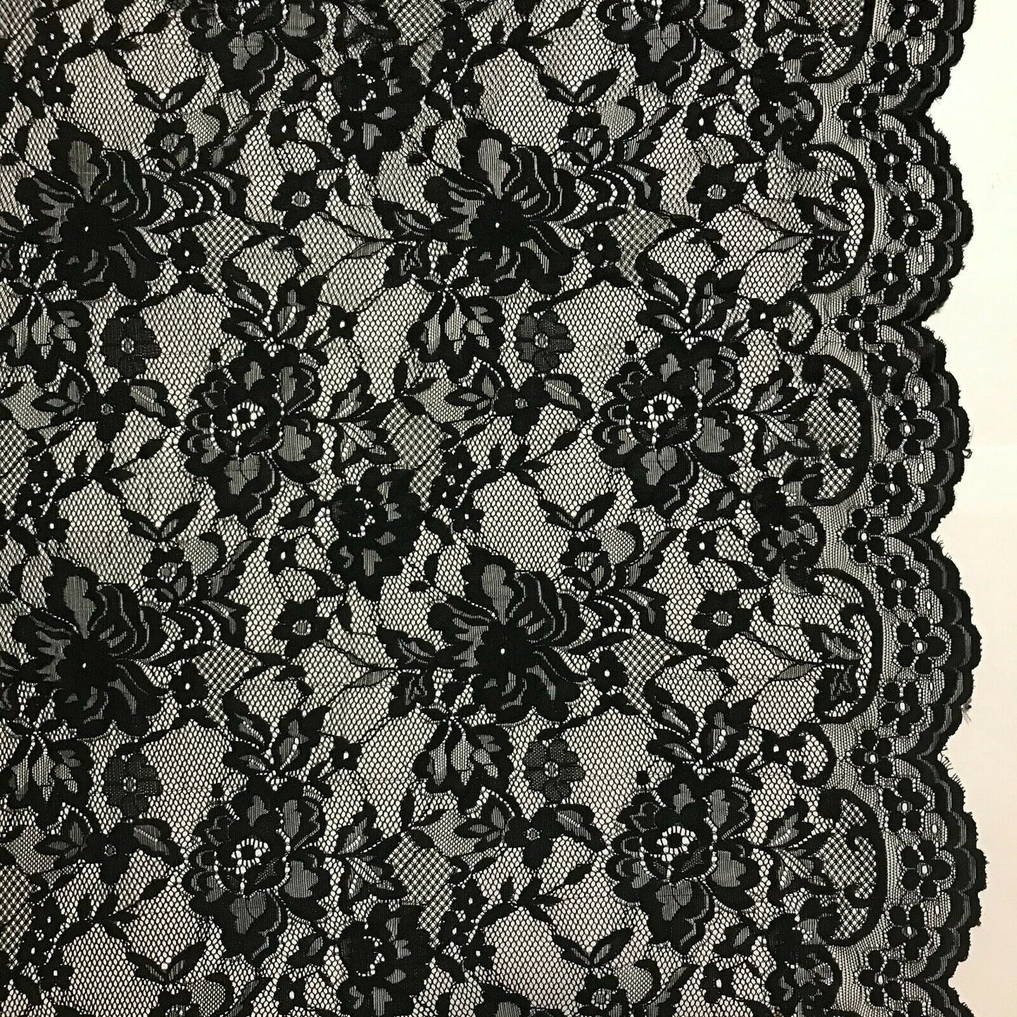 Stretch Lace Fabric Floral Black Colour 55" Wide By The Metre