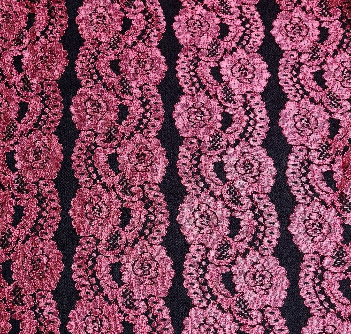 Floral Lace Fabric Fuchsia And Black Black Colours 2 Way Stretch 55" Wide