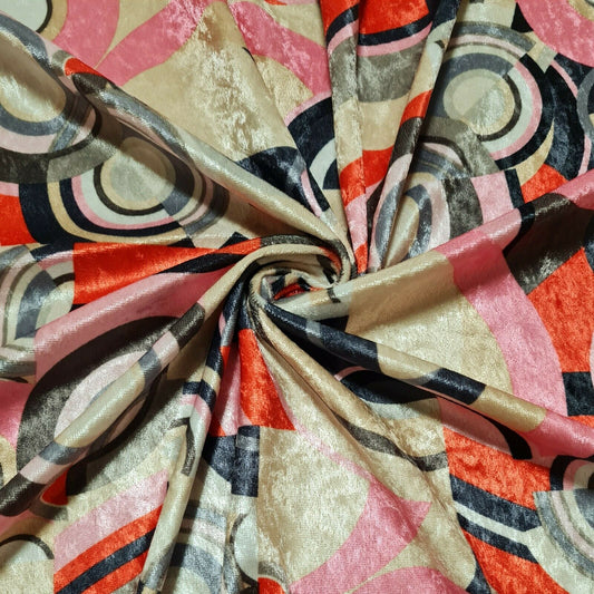 Plush Velvet Jersey Fabric Geometric Printed Multicoloured 55" Wide