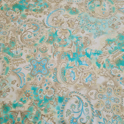 Cotton Polyamide Sateen Fabric Gold Silvery Floral Printed Sold By The Metre