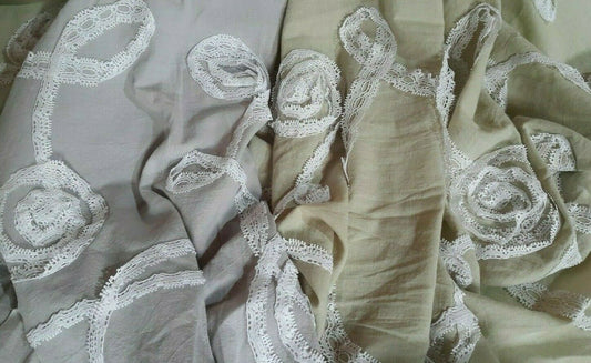 COTTON VOILE FABRIC 3D LACE SEWED EMBROIDERED-SOLD BY THE METRE