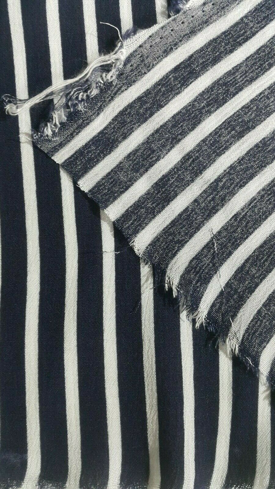 WHITE AND NAVY STRIPED 100% VISCOSE FABRIC - SOLD BY UNIT