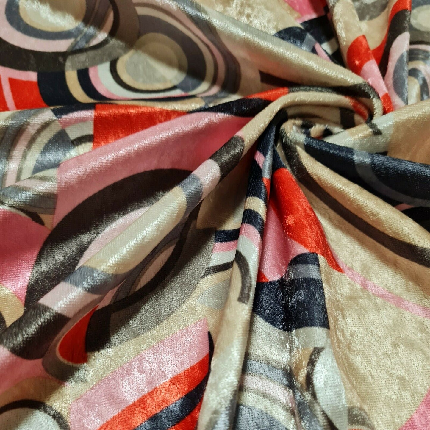 Plush Velvet Jersey Fabric Geometric Printed Multicoloured 55" Wide