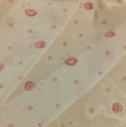 NET TULLE FABRIC SMALL FLORAL PRINTED STRETCH BEIGE - SOLD BY THE METRE