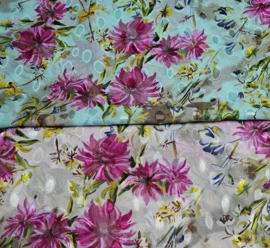 Floral Chiffon Fabric Shiny Spotted 55" Wide
