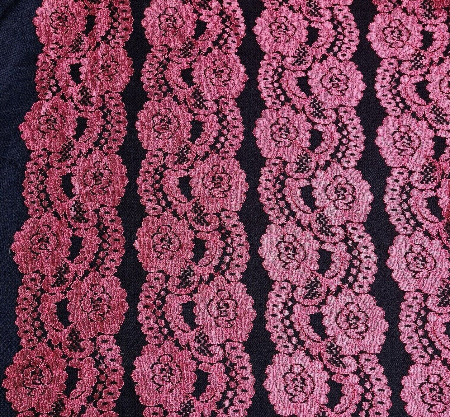 Floral Lace Fabric Fuchsia And Black Black Colours 2 Way Stretch 55" Wide