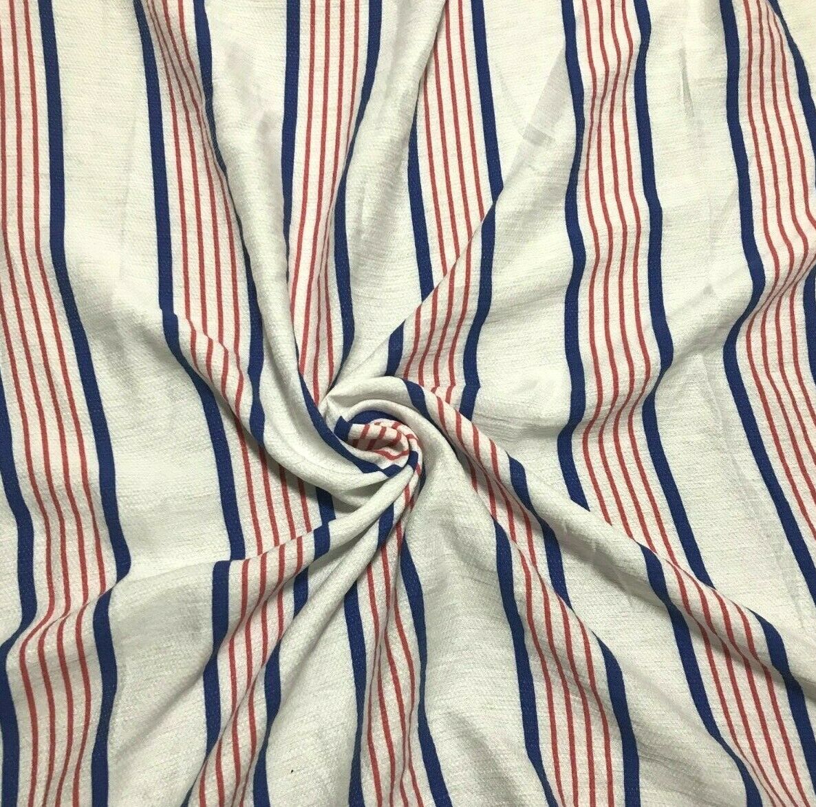 VISCOSE FABRIC RED AND BLUE STRIPED WHITE VISCOSE NAYLON -SOLD BY THE METRE