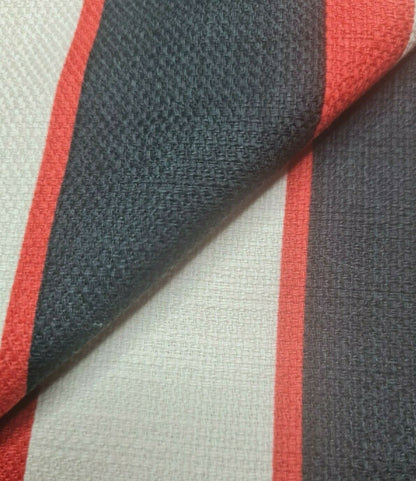 Linen Look Cotton Fabric Black Ivory Red Striped 55" Wide