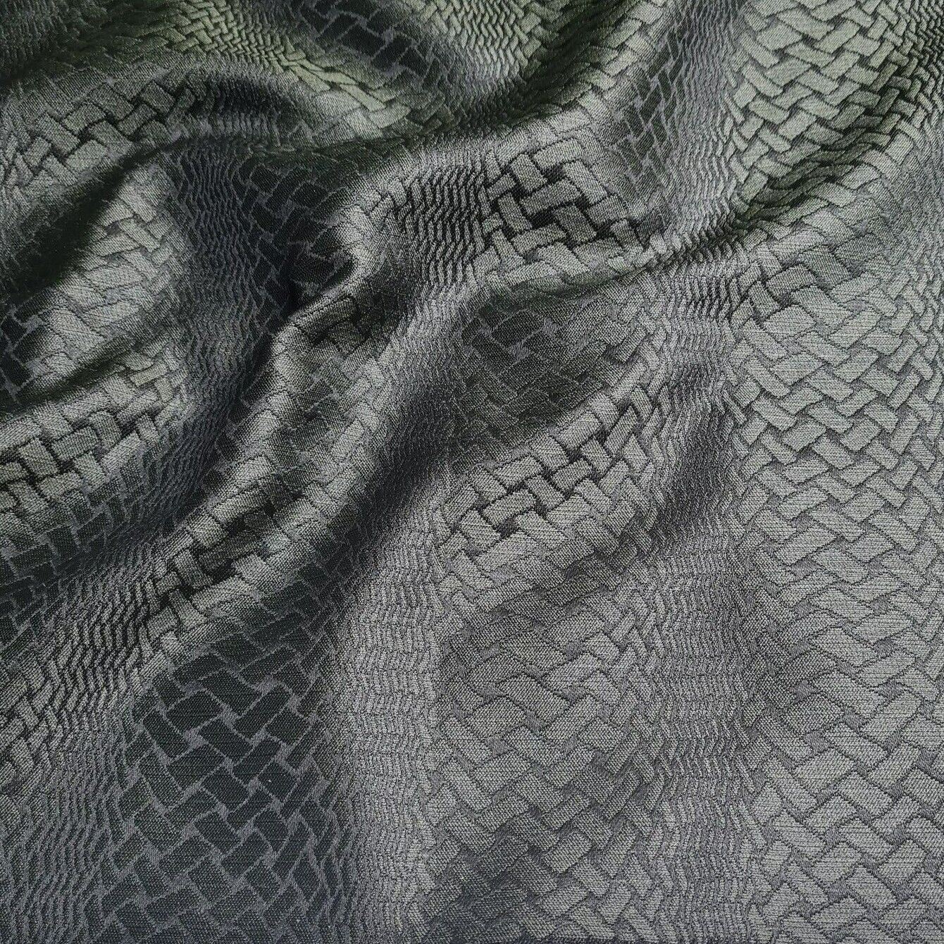 Jacquard Fabric Black And Dark Green Abstract Pattern 55'' Wide By The Metre