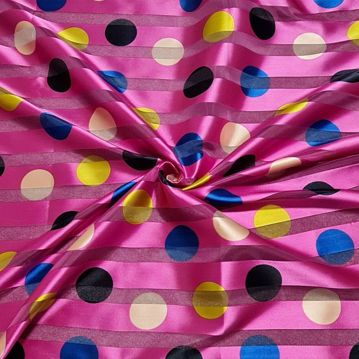 Premium Satin Striped Organza Fabric Polka Dot Printed 55" Wide Clothing, Crafts