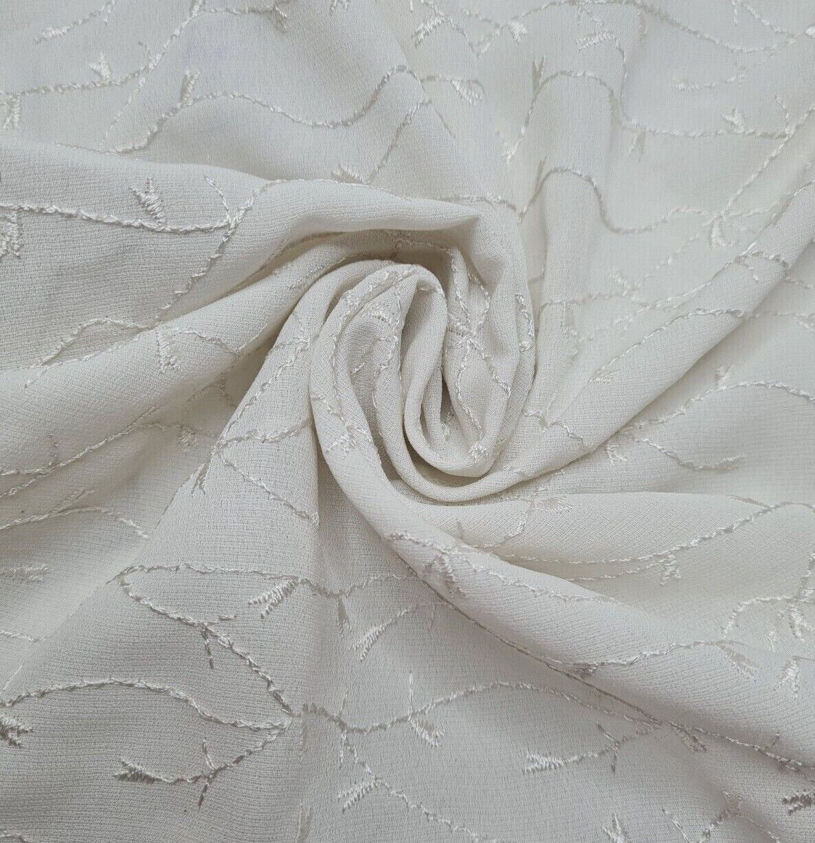 Embroidered Georgette Fabric Off White Colour 55" Wide Sold By Metre