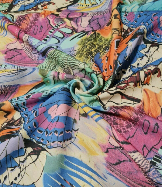 PRINTED DRESSMAKING FABRIC BUTTERFLY AND FLORAL POLYESTER - SOLD BY THE METRE