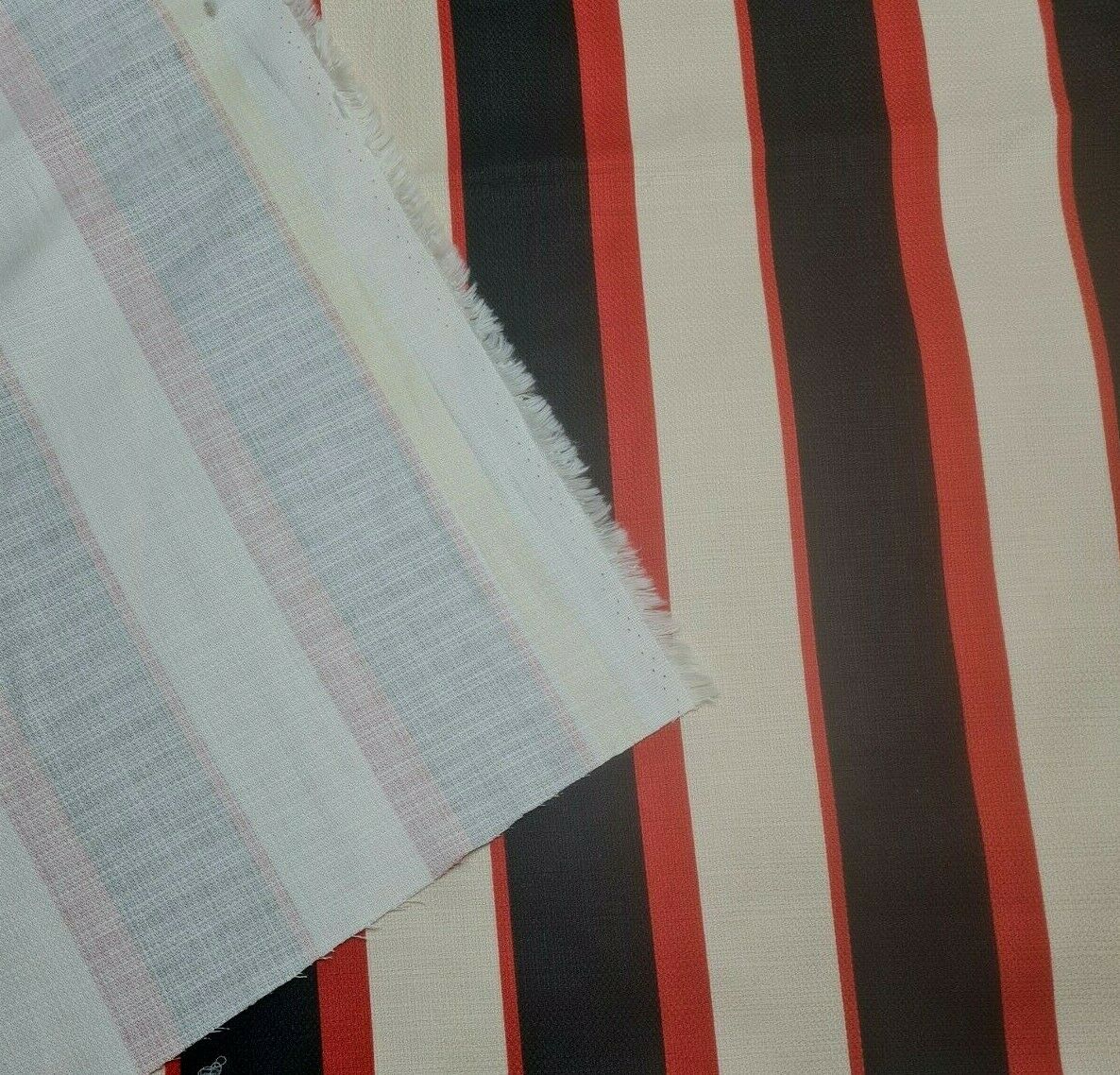 Linen Look Cotton Fabric Black Ivory Red Striped 55" Wide