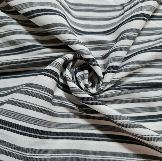 Shirt Fabric Cotton Blend Black White Grey Striped 55" Wide 2 Way Stretch