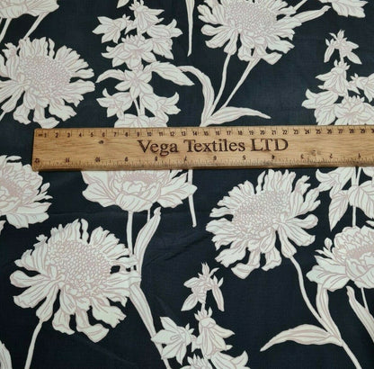 Crepe Fabric Ivory Floral Black Colour 55" Wide Sold By Metre