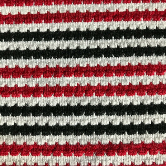 JERSEY LYCRA FABRIC BLACK WHITE RED THREADS STRIPED - SOLD BY METRE A1-209