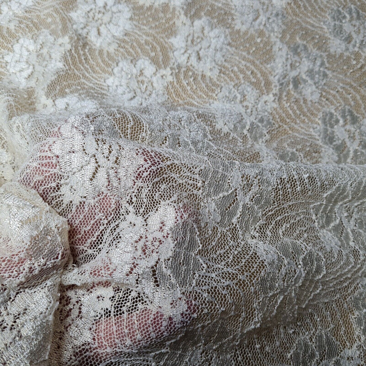 Floral Lace Fabric Cream Colour 4 Way Stretch 55" Wide Sold By Metre