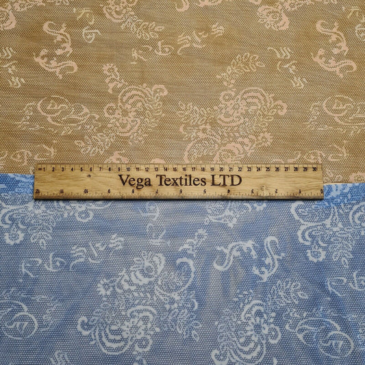 Mesh Tulle Fabric Stretch Blue And Light Brown Colours 59" Wide