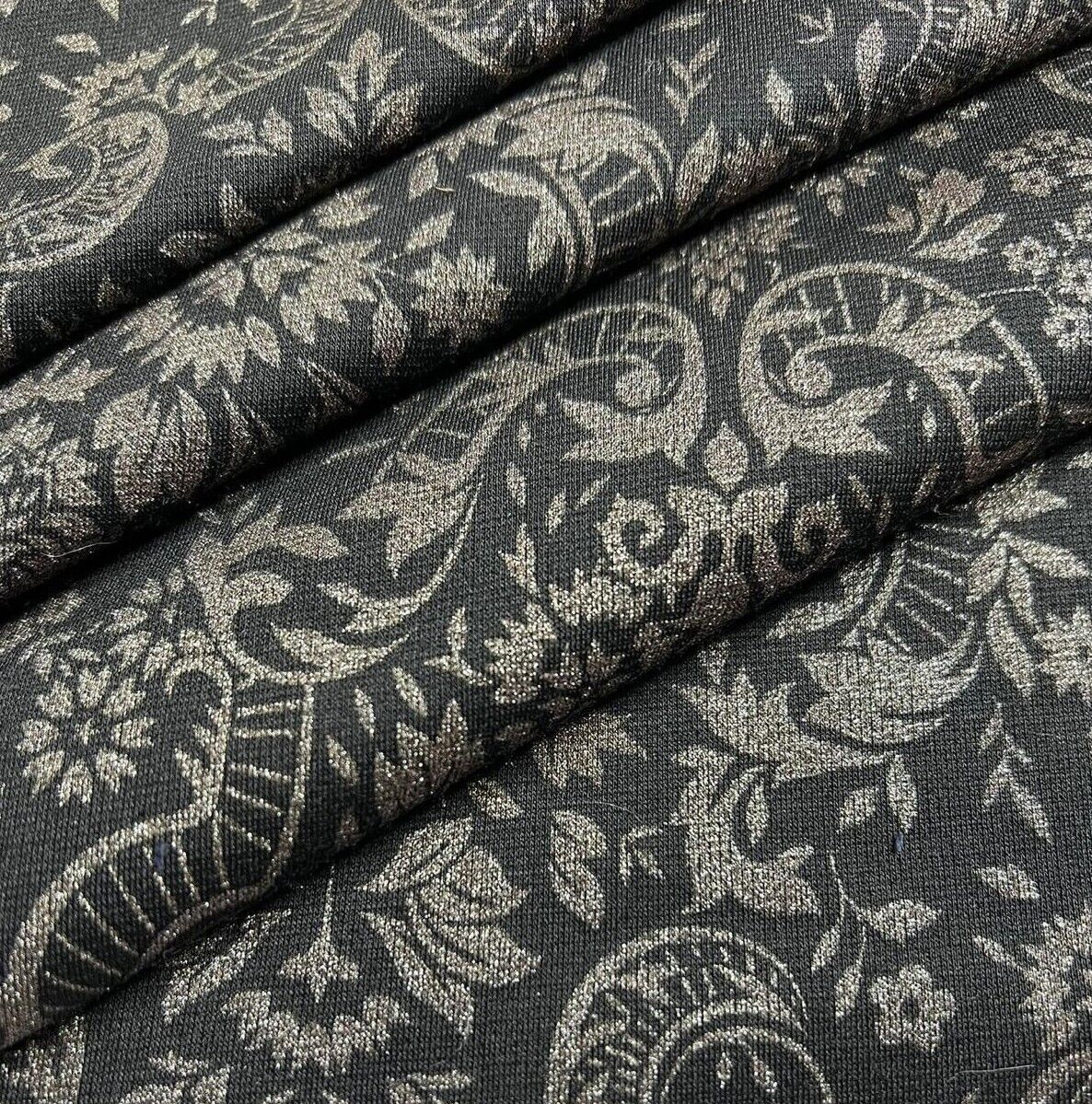 Ponte Jersey Fabric Silver Glitter Floral Printed 55" Wide Sold By Metre