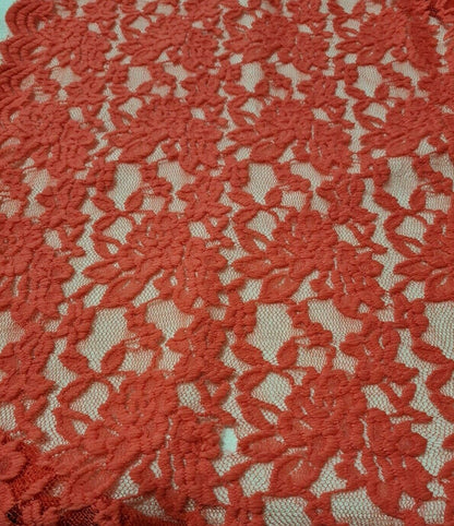 STRETCH LACE FABRIC MELON COLOUR FLORAL-SOLD BY THE METRE