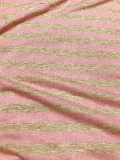 VISCOSE JERSEY FABRIC PINK AND BEIGE MELGANGE STRIPED THIN -SOLD BY METRE A1-190