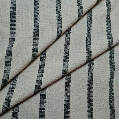 Jersey Fabric Crinkled And Small Figured Black Striped Cream Colour 2Way Stretch