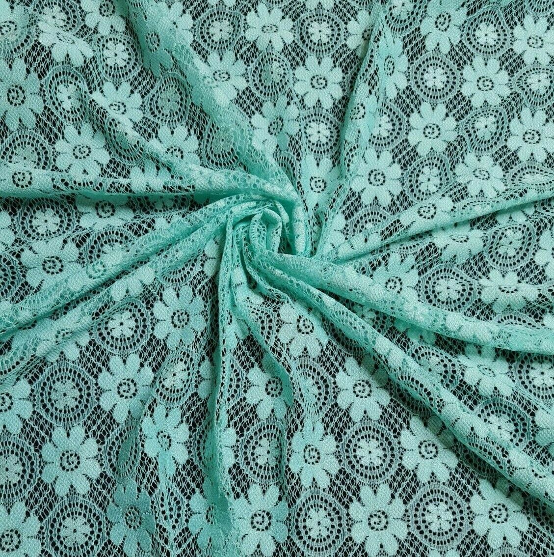 Floral Lace Fabric Light Green Colour 2-Way Stretch 55" Wide By The Metre