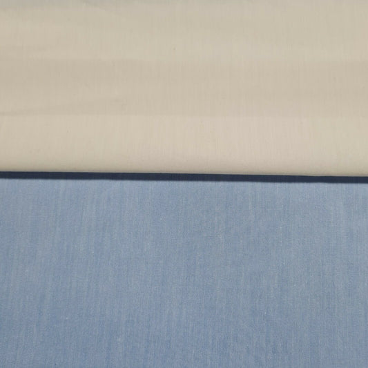 Popline Fabric Cotton Blend Off White and Light Blue Sold By The Metre