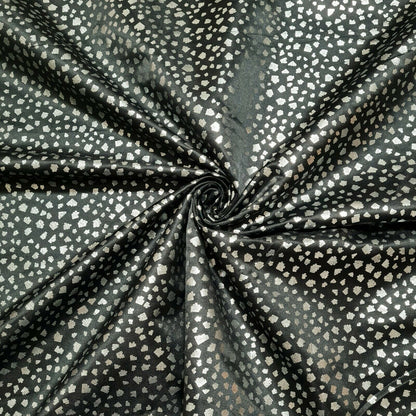 Satin Fabric Silver Spots Printed Black Colour 55" Wide Sold By The Metre