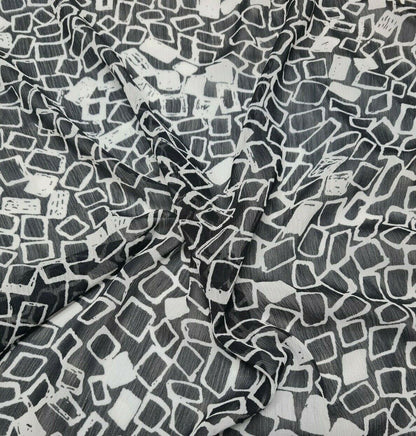 Crinckled Chiffon Fabric Black And White printed 55" Wide Sold By Metre