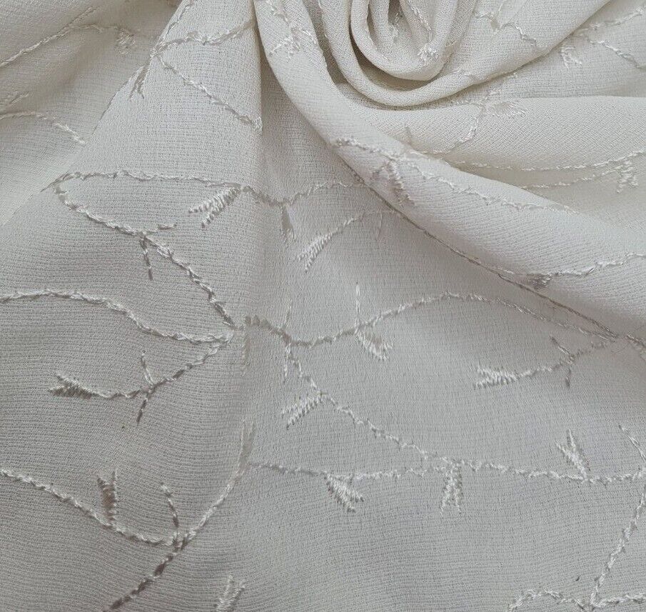 Embroidered Georgette Fabric Off White Colour 55" Wide Sold By Metre