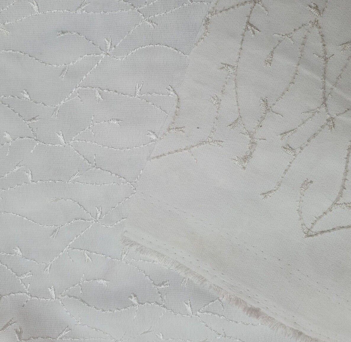 Embroidered Georgette Fabric Off White Colour 55" Wide Sold By Metre