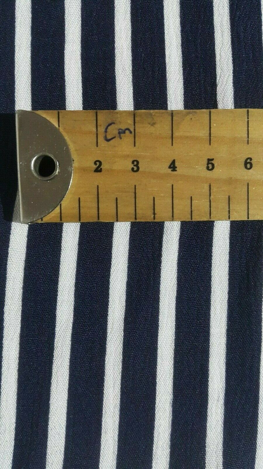 WHITE AND NAVY STRIPED 100% VISCOSE FABRIC - SOLD BY UNIT