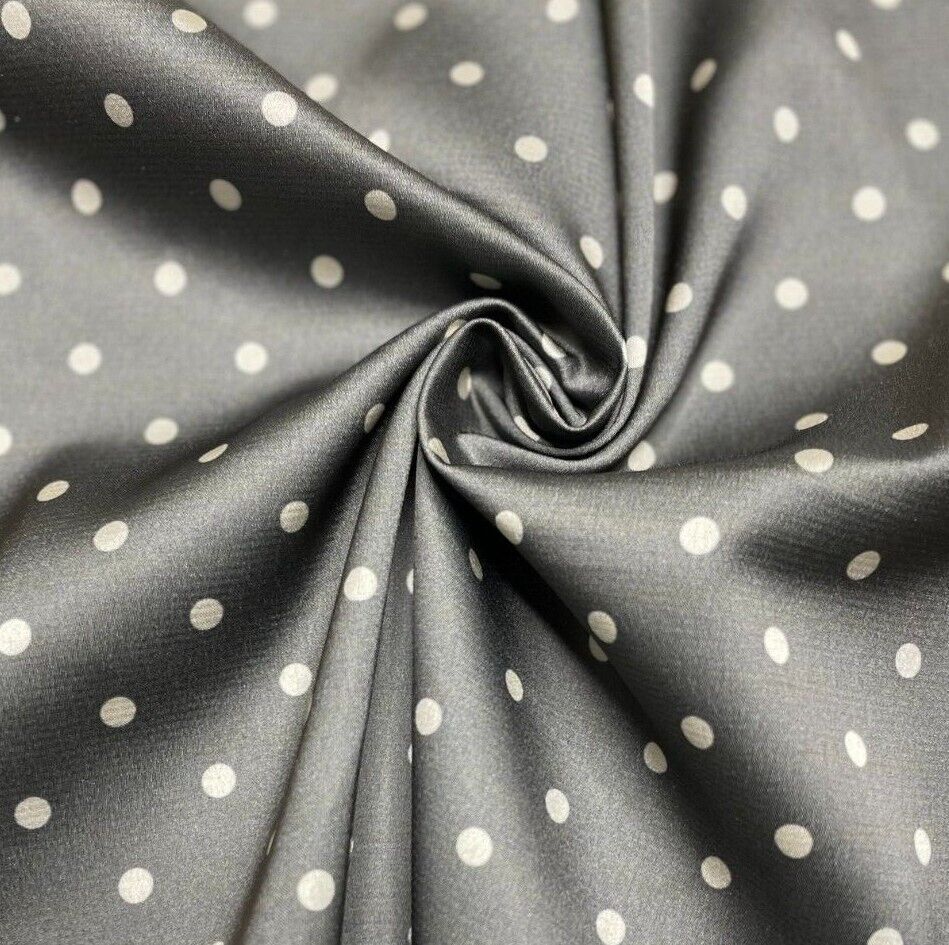 Satin Fabric Dark Olive Sprig Colour off White Spotted 55" Wide Sold By Metre