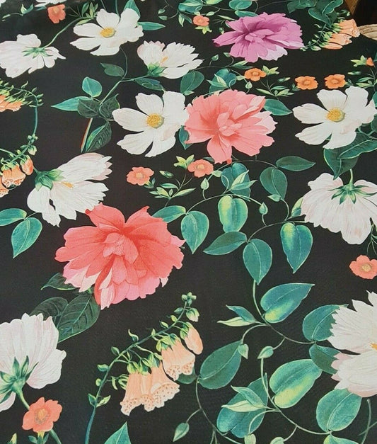 CHIFFON FABRIC FLORAL PRINTED BLACK - SOLD BY THE METRE