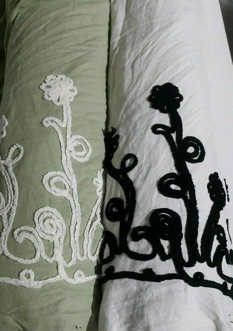 EMBROIDERED 3D FLOWERS BORDER LINEN/VISCOSE MIX FABRIC 2 COLOURS - SOLD BY METRE