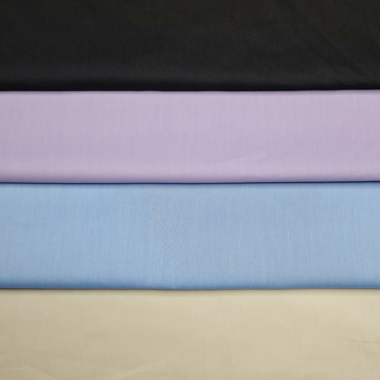 Poplin Fabric Cotton Blend Black Ivory Lilac Blue Colours 51" Sold By The Metre