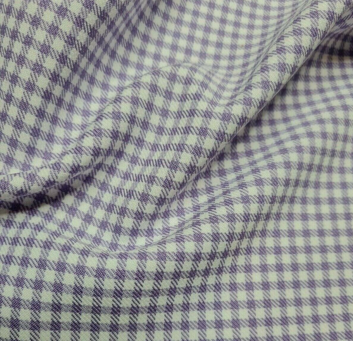 Polyviscose Fabric Mini Checked Lilac And White 55"Wide Sold By Metre