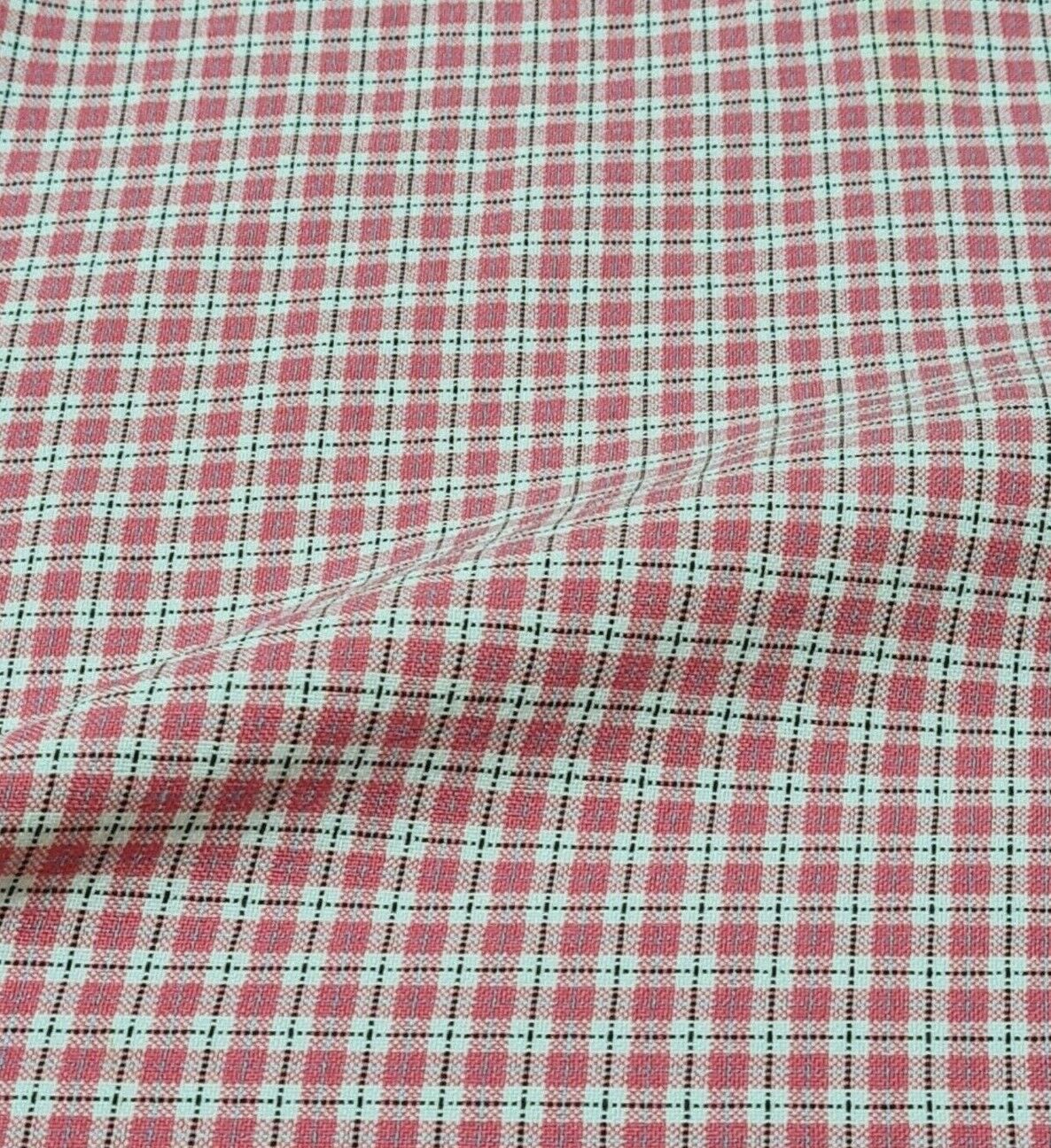 DRESSMAKING FABRIC PINK WHITE BLACK AND BLUE CHECKED - SOLD BY THE METRE