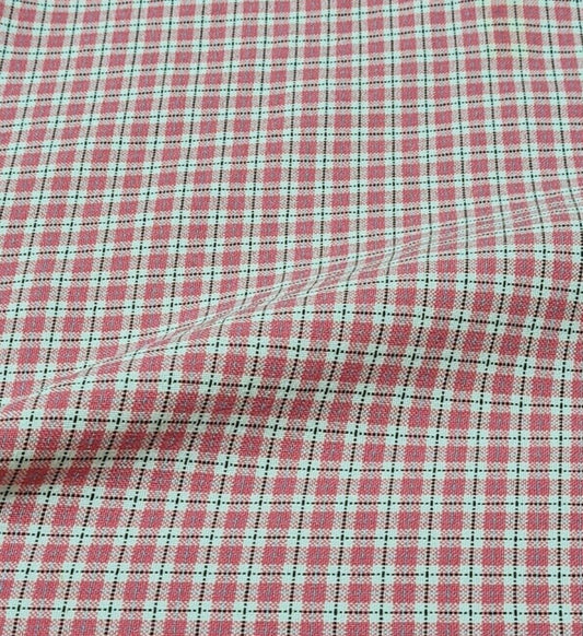 DRESSMAKING FABRIC PINK WHITE BLACK AND BLUE CHECKED - SOLD BY THE METRE