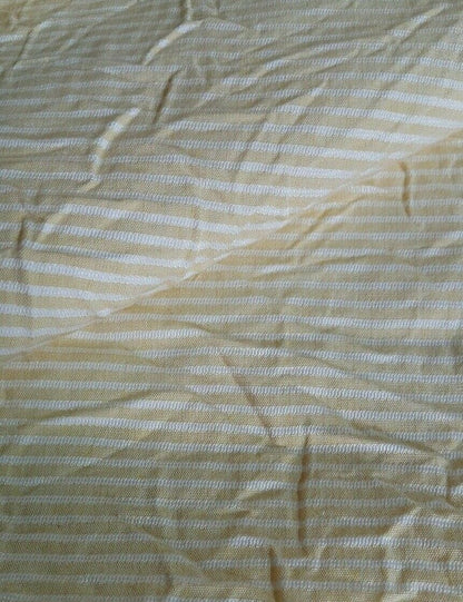 WHITE AND YELLOW STRIPED WRINKLED EFFECT POLYCOTTON FABRIC-SOLD BY THE METER