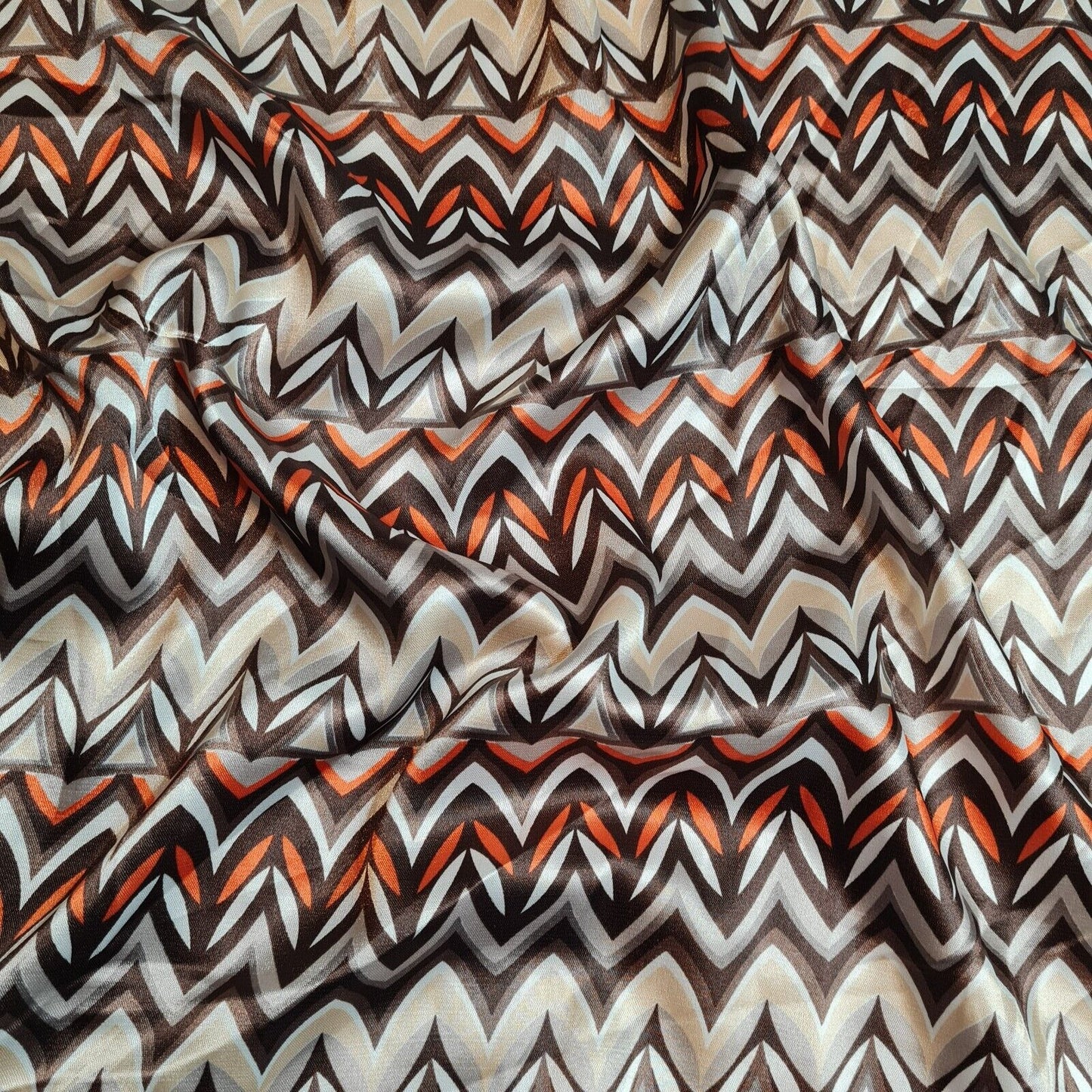 Stretch Satin Fabric Spotted And Chevron Printed 55'' Wide Sold By The Metre