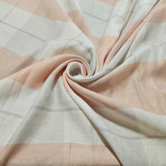 Viscose Polyester Fabric Peach Ivory Checked 55" Wide Non Stretch