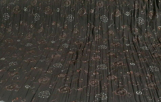 EMBROIDERED AND CRINKLED BROWN POLYCOTTON FABRIC - SOLD BY METRE B3/200
