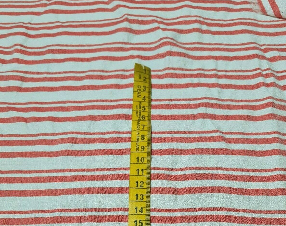 FABRIC RED AND OFF WHITE STRIPED THIN VISCOSE/POLYESTER -SOLD BY THE METRE